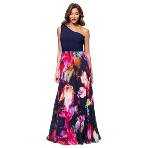 Xscape Women's One-Shoulder Mixed-Media Chiffon Gown